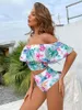 Kobiety kwieciste kwieciste bikinis 2023 Kobiety Tropical Flounce Swimsuit High talia Kobiet Kąpiec Kąpiel Pływanie letnią odzież plażowa