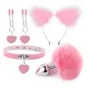 Adult Toys Anal Sex Tail Butt Plug Sexy Plush Cat Ear Headband With Bells Necklace Set Massage toys For Women Couples Cosplay 230519