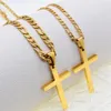 Real 10k Yellow Solid Fine Gold GF Jesus Cross Crucifix Charm Big Pendant Figaro Chain Necklace gold silver color