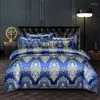 Beddengoed sets 4 stcs/set jacquard dekbedovertrek Europese stijl set thuis textiel comfort kussencases slaapkamer bed linnen luxe blauw