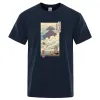 قلعة Ukiyo-e Style in the Sky Anime Printing Man T Shirt Hip Hop T Shirt الإبداع 100 قمم القطن