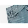 جينز النساء الدنيم الهبي الزر اضبط الخصر القصير Haruku على نطاق واسع أرجل جديدة الصيف القطن Jean Fivepoint