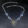 Chains Hermosa Jewelry Natural Dendritic Opal Blue Topaz Unique Silver Color Chain Necklace For Women Ladies Gift 20234962