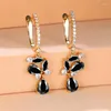 Hoop Earrings Luxury Female Crystal Flower Black Zircon Stone Water Drop Gold Color Wedding For Women