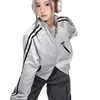 Women's Jackets Grey Jacket Women Cyber Y2k Aesthetic Vintage Clothes Zip Up Coat Teachwear Stripped Streetwear Female Spring Autumn