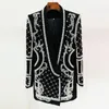 Women's Suits Women's Blazer Vintage Black Print Chic Elegant Woman Jacket In Outerwears V-Neck Long-Sleeved Thickened Mid-Length Suit