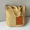 Gradient Woven Bag Summer Beach Bag Straw Woven Shopping Bag Women Tote Fashion Letter Print Handwoven Shoulder Strap Embroidery Lady Shoulder Purse