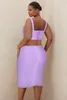 Plus size jurken Bandage Dress Sets Grootte Sexy mouwloze Crop Top Mini Rok Outfit Zomer Women Purple Bodycon Party Two -Piece Set 230518