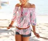 Kadınlar bluzlar çiçek baskılı plaj gömlekleri kadın yaz bluz rahat omuz üstü üst yarı seksi eğik boyun blusa ile değil kemer