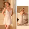 Sexy Pyjamas Jxgarb Sexy Strap Nightdress Lace Nightgown Women Sleepwear Nightwear Mesh Home Dress Summer Robe Nighty Gown Loungewear 230519