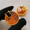 Boucles d'oreilles créoles CELI français Vintage ambre rond élégant métal plaqué or luxe accessoires à la mode bijoux pour femme