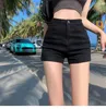 Kvinnors shorts kvinnor hög midja denim smal elegant ulzzang roll-up hem streetwear sommar femme bm sweet svart