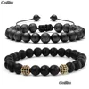 Брушковые шарики из бисера Cz Crank Crown Bracelet Strands Pave Black Lava Stone Beads Плетение браслетов для женщин мужские