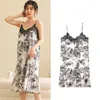 Women's Sleepwear Women Bow-knot Lace Nightgown Spaghetti Strap V-Neck Sling Dress Floral Print Modal Sleep Summer Lingerie Sexy Nightdress