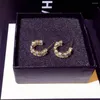 Hoop Earrings Silver Plated Trendy Exquisite Glamorous Zircon C-Shaped Black Retro High-End Ins Style Jewelry 2023 Brand