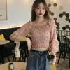 Blusas femininas de verão plissado com estampa floral chiffon casual puff slows squirs shirts top 2023