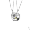 Pendentif Colliers Soleil Lune Forme Couple Bijoux D'anniversaire De Mariage Personnalisé 100 Langues Je T'aime Collier De Projection Drop Deli Dhk71