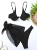 Damskie stroje kąpielowe 3 sztuki Underwire Thong Bikini Swimsuit Swimet Spódnica na plażę Push Up Kobiety 2023 Bathers Kąpiel