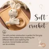 Rattles Mobiles 1PC Crochet Animal Rabbit Rattle Toy Soother Bracelet Wooden Teether Ring Baby Product Mobile Pram Crib Toys born Gift 230518