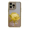 Flower Rose Bling Rhinestone Glitter Plating Case för iPhone 15 14 Plus Pro Max 13 12 11 Diamond Fashion Shinny Love Metallic Chromed Clear Soft TPU Fine Hole Cover