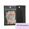 Vente en gros 8.5x13cm / 3.25x5in 100pcs Tear Notch Matte Clear / Black / Black Refermable Mylar Plastic Zip Lock Pouch Bags Avec Hang Holes