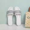 Svart flätad raffia vävda motiv kvinnor tofflor glider läder sandaler skor strand avslappnad lägenheter sandal glider