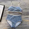 Designer Blue badkläder med triangelmärke Kvinnor Suspender Bikini Summer High midja baddräkt Dam BRA Set