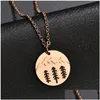 Pendant Necklaces Nextvance Travel Pine Tree Mountain Round Necklace Outdoor Adventure Nature Forest Chain Clavicle Charm Drop Deliv Dhecm