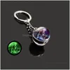 Nyckelringar Glöd i den mörka 12 Constellation stjärntecken Bild Double Side Cabochon Glass Ball Keychain smycken födelsedag G DHGARDEN DHBSC