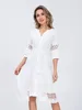 Klänningar marwin bomull snör upp ihålig sommar vit klänning kvinnor semester avslappnad hög midja rufsade miniklänningar aline frills vestido