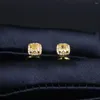 Pendientes de aro Real Pure 999 24k Oro amarillo Stud Hombres Mujeres Lucky Gift Zircon Square 1.69g