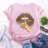 T-shirt da donna Summer Fashion Shirt Lips Leopard Graphic T Shirt Donna Top Base O-Collo T-shirt nere Kiss Leopard Lip Funny Girls Tshirt 230518