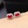 Stud Earrings NATURAL RUBY Classic Design 925 Pure Silver Special Price Promotion Simple For Daily Wear