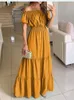 Basis Casual Jurken Summer Green Boho Dress Fashion Elegant Beach Party Dress Casual Slash Neck Office Maxi Jurken For Women Robe Femme 230519