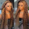 180 Плотность Выделения Человеческие Волосы Глубокие Волны Вьющиеся Цветные Медовый Блондин Фронтальный Парик для Женщин Ombre Синтетический Парик Фронта Шнурка