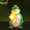 정원 장식 공예 LED 조명 수지 침실 야외 예술 로터스 꽃 뒤뜰 홈 장식 태양 축상 개구리 모양 데스크톱
