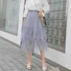 Нерегулярная юбка из тюля женщина летняя талия миди -юбка для вечеринки господство модное повседневное стиль новая модная уличная одежда P230519