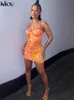 Grundläggande casual klänningar kliou estetiska tryck miniklänning kvinnor sommar casual spaghetti rem silkeslen elastici bodycon streetwear go out hipster vestido 230519