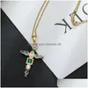 Pendant Necklaces Noble Luxury Crystal Cross Necklace For Women Stainless Steel Chain Charm Initial Wedding Jewelry Gift Drop Delive Dhpbh