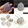 Pendant Necklaces Natural Stone Oval Shape Gilt Edge Grey Agate Charms For Diy Bracelets Jewelry Making Accessories Size 40X55Mm Dro Dhb0E