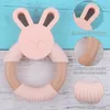 Baby Teethers Toys BPA Free Silicone Teether Cartoon Rabbit Wooden Ring born Handhold Teething Rodent Molar Play Gym Educational Toy 230518