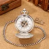 Pocket Watches Silver Full Watch Matte Case Roman Number Automatic Mechanical Clock With Pendant Chain For Men Women Gift