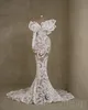 2024 Arabic Aso Ebi Mermaid Lace Wedding Dress Pearls Long Sleeves See Through Luxurious Bridal Gowns Dresses ZJ0445