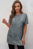 gray Leopard Print Side Pockets Tunic Top 2023 Hot New Z3if#