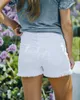 Pantalones cortos de verano a la moda MINGALONDON, vaqueros elásticos desgastados con dobladillo de corte crudo rasgados a media cintura para mujer