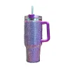 1 st bling rhinestone 40oz tumbler med handtag lock halmtermos flaskor rostfritt stål kopp mugg vakuumisolerad flaska håll kall tt0519