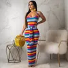 Plus size jurken LW Grootte gestreepte backless kleurcontrast mouwloze middenkalf gewikkeld rok regenboog overalls boho maxi