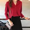 Blouses pour femmes S-4XL automne mode femmes élégant col en v en mousseline de soie Blouse bureau dame à manches longues chemises de travail femme Streetwear surdimensionné