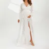 Frauen Umstandskleid für Fotografie Fotoshooting Sommer Langarm Split Langes Kleid Sexy Elegante Schwangerschaftskleidung R230519