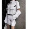 23SS 여성 의류 여름 드레스 드레스 더블 포켓 백 서한 소매 분리 가능한 옷깃 셔츠 벨트 A1
